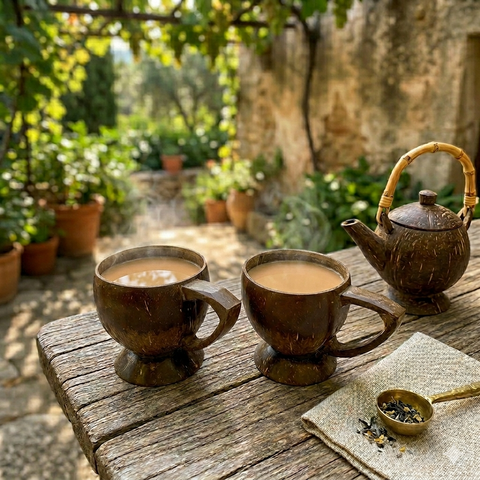 Coconut Shell Mug(with Handle)/Eco-Friendly Coconut Shell Tea/Coffee  mug (Set of 2)