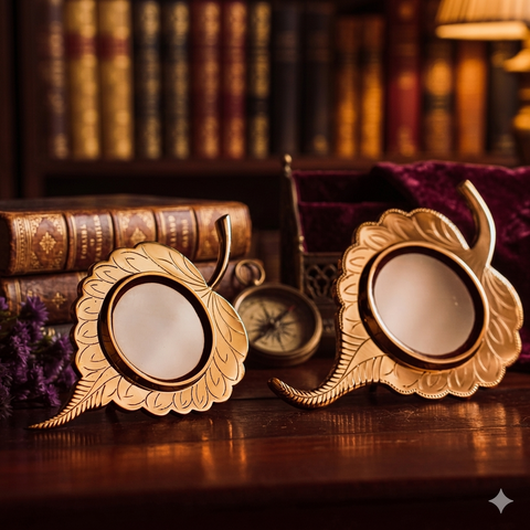 ASHWATHA | Peepal-Leaf Shaped Aranmula Kannadi | Handcrafted Metal Mirror