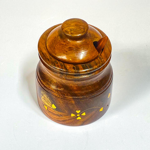 Handcrafted Wooden Salt Pot with Spoon | Pulivaka Wood & Brass