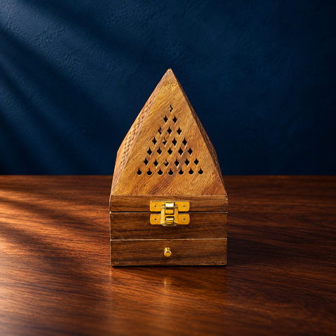 Wooden Dhoop Stand with Drawer | Incense Cone Holder with Storage Box