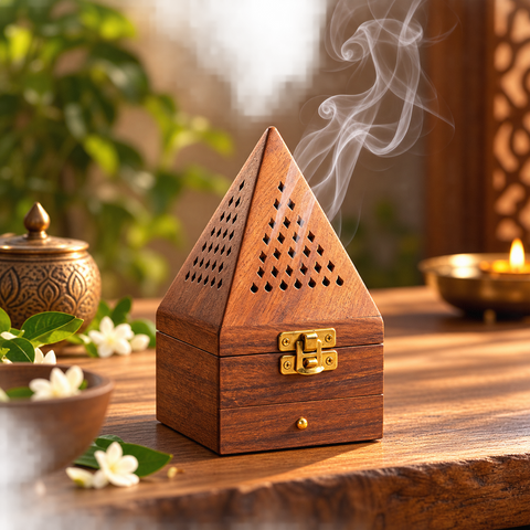 Wooden Dhoop Stand with Drawer | Incense Cone Holder with Storage Box