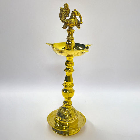 Brass Peacock Vilakku with Decorative Base – Handcrafted Kerala Lamp Kerala Traditional Brass Lamp | Brass Diya