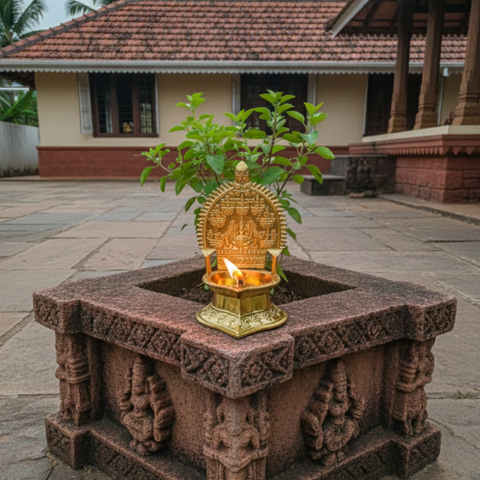 Ashtalakshmi Brass Oil Lamp — Traditional Pooja Deepam