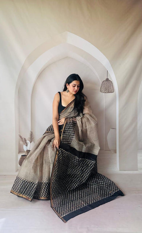 Hand Block Printed Kota Doria Sarees with Blouse