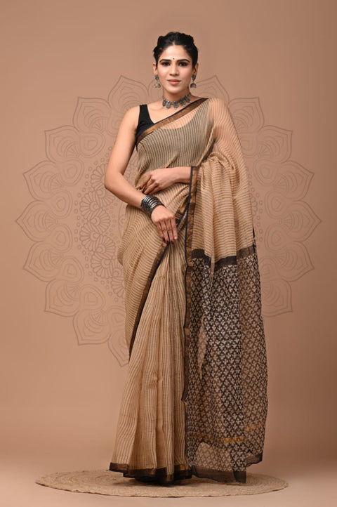Hand Block Printed Kota Doria Sarees with Blouse