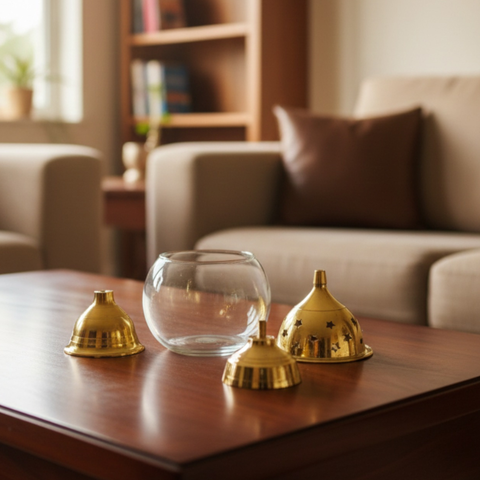 Brass Chimney Vilakku | Brass Oil Lamp with Glass Chimney