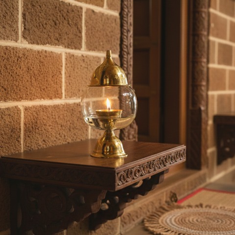 Brass Chimney Vilakku | Brass Oil Lamp with Glass Chimney