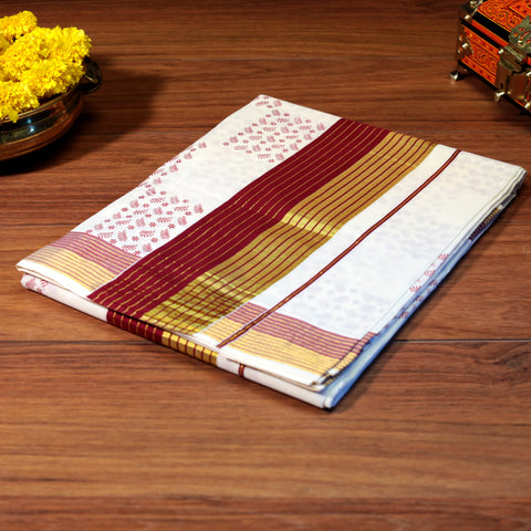 cotton kasavu saree with printed design