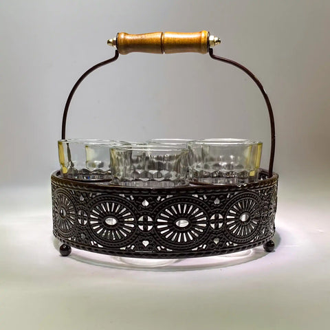 Cutting Chai Glass Set of 6 with Metal Stand | Desi Chai/Coffee Glasses | 6 Glasses and Stand For Gifts