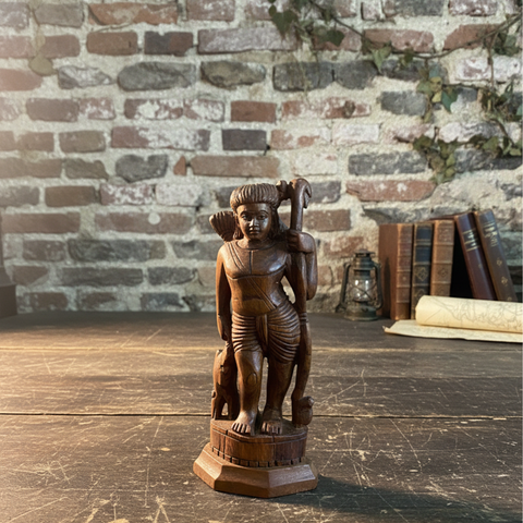 Handcrafted Wooden Hunter Sculpture – Tribal Folk Art