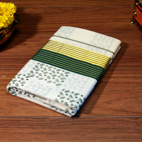 kerala cotton kasavu saree with green color