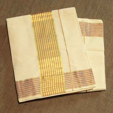 Pure Cotton Saree with Lines in Kasavu | Onam Collections