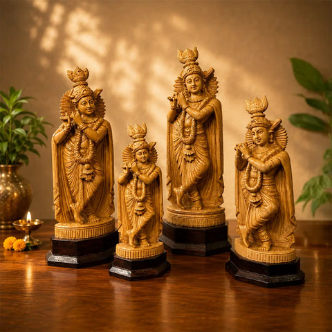 Handcrafted Krishna Idol in Kumbil Wood | Krishna Statue