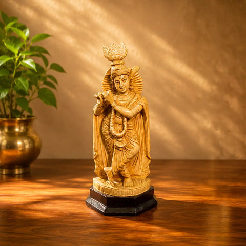 Handcrafted Krishna Idol in Kumbil Wood | Krishna Statue