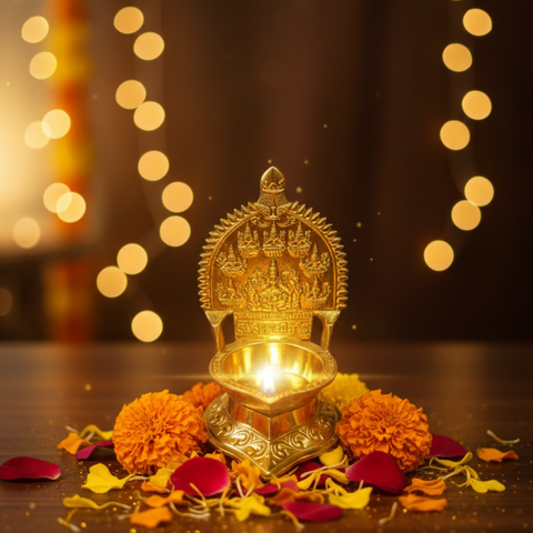Ashtalakshmi Brass Oil Lamp — Traditional Pooja Deepam