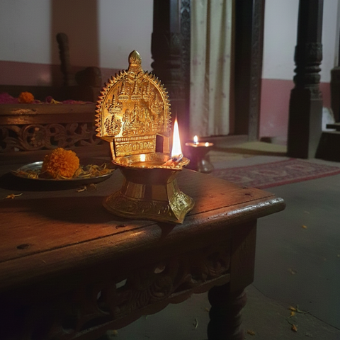 Ashtalakshmi Brass Oil Lamp — Traditional Pooja Deepam