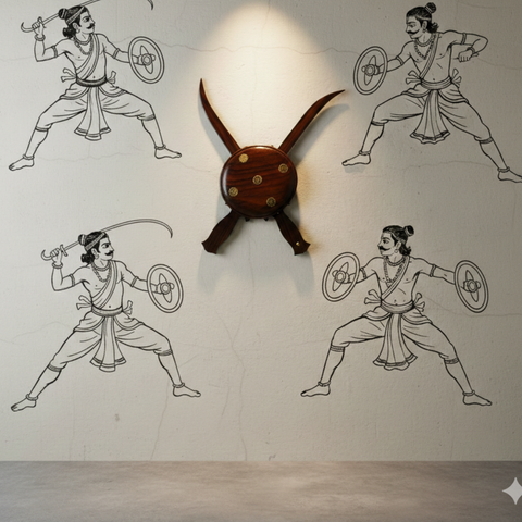 Wooden Dhal Talwar | Sword & Shield | Decorative Wall Hanging