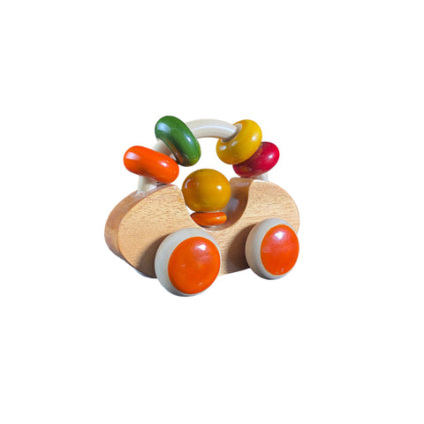 wooden car rattle orange