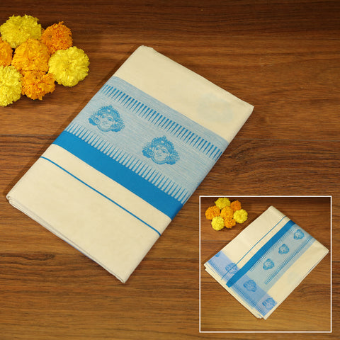 kerala cotton saree with sky blue color