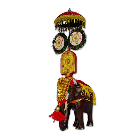 Kerala Pooram Wooden Elephant Statue (Medium) | Caparisoned Elephant Figurine, 8 "