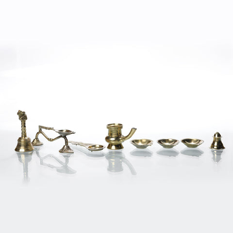 Kerala brass pooja set items - medium size