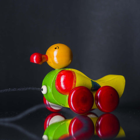 channapatna wooden 4 wheel duck toy