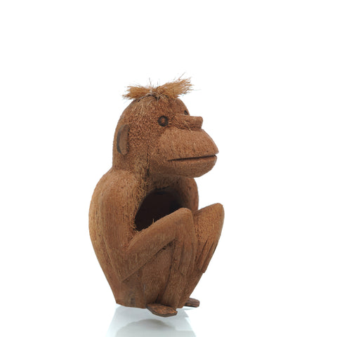Coconut husk monkey carving with open hands