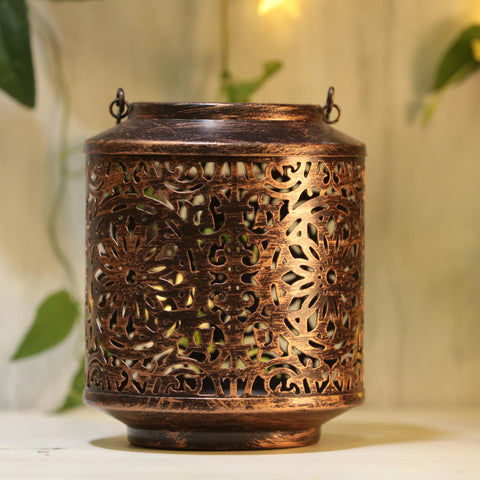 copper finish hanging metal tealight holder