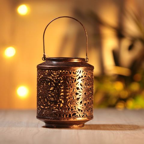 copper finish metal tealight holder