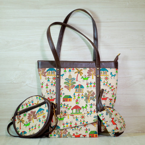 Handcrafted Ikat Ladies Handbag Set | Set of 4