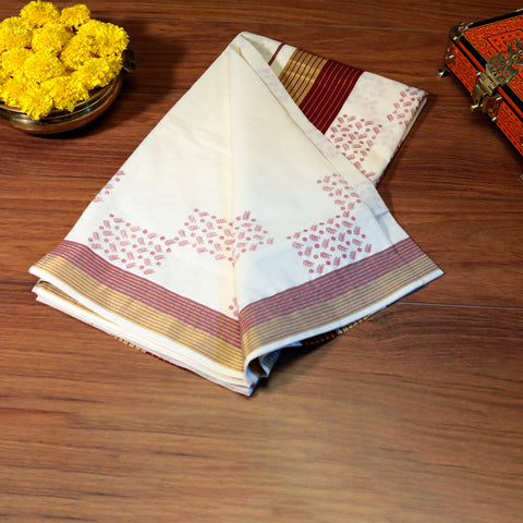 kerala cotton saree with maroon color