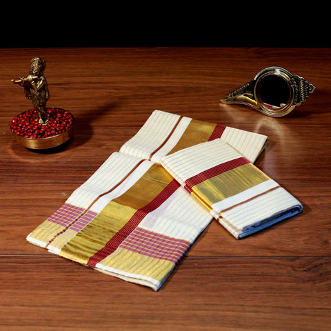 kerala handloom stripes set mund red