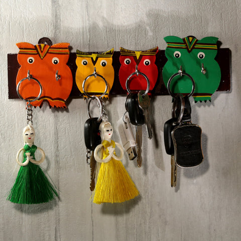 owl family decorative key holder