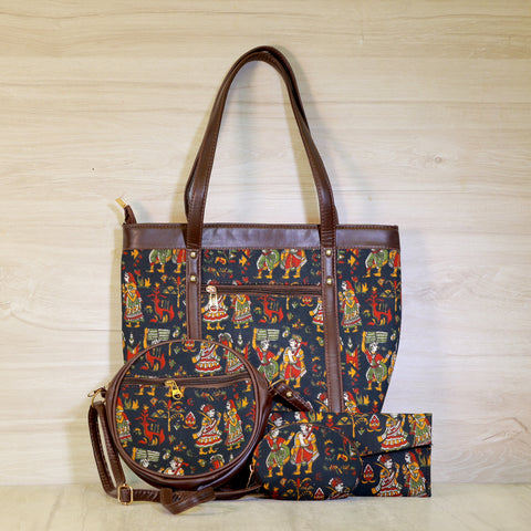 Handcrafted Ikat Ladies Handbag Set | Set of 4