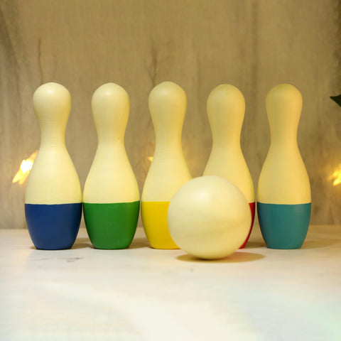 wooden bowling pins set