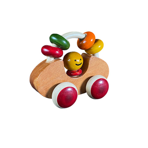 wooden car rattle red