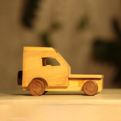 wooden covered jeep toy