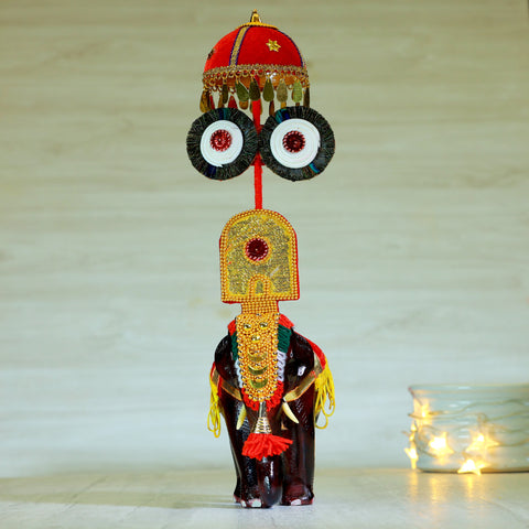 wooden elephant figurine with caparison