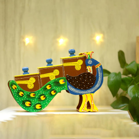 wooden peacock dry fruit box