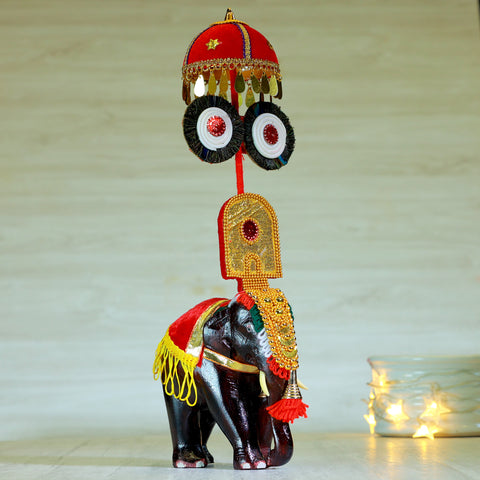 wooden pooram elephant figurine